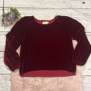 Nation LTD Deep Red Velvet Marielle Raw Hem Blouse